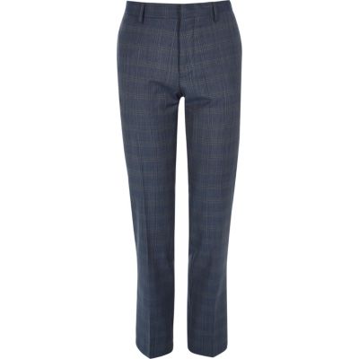 Blue checked slim Travel Suit trousers